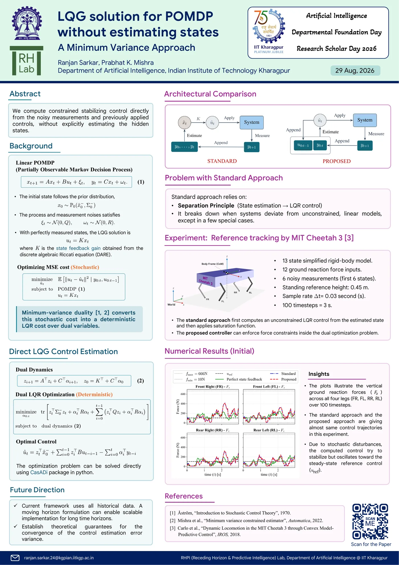 Poster: LQG solution for POMDP without estimating states, A Minimum Variance Approach, by Ranjan Sarkar and Prabhat K. Mishra